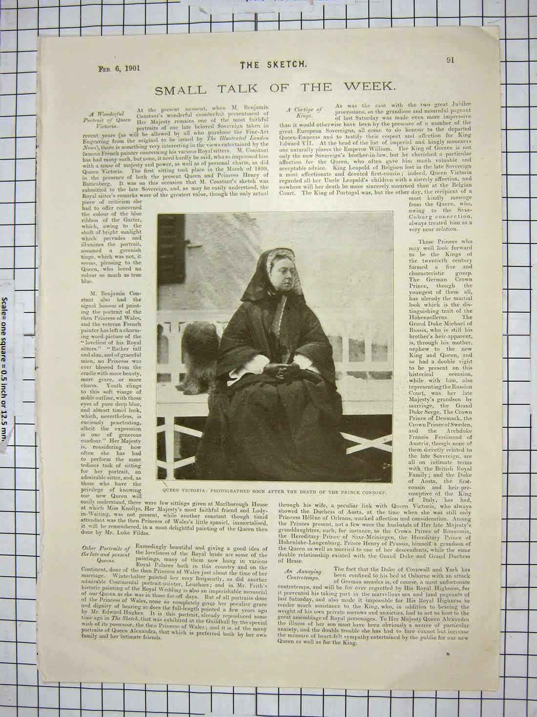 Original Old Antique Print 1901 Queen Victoria Statue Windsor Castle Prince