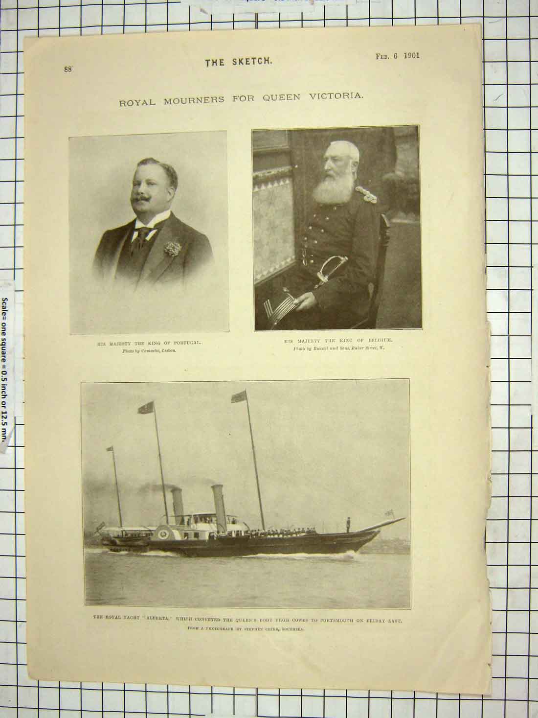 Old Antique Print 1901 King Portugal Belgium Ship Alberta Queen Victoria 20th