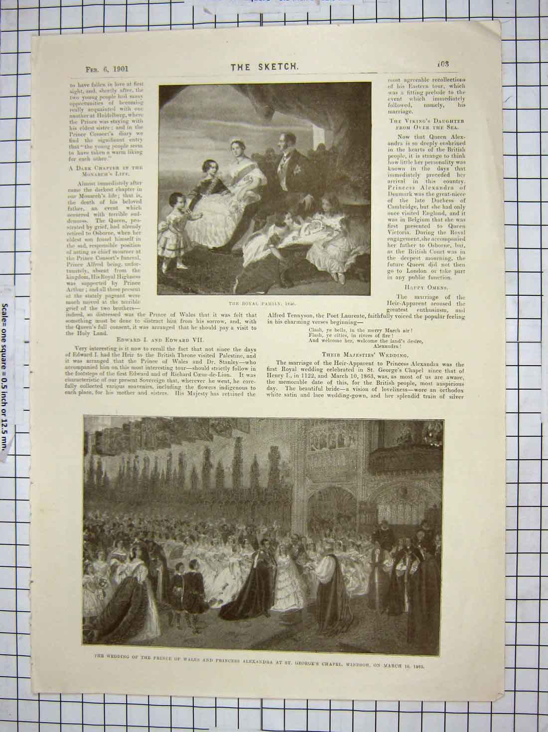 Original Old Antique Print 1901 Royal Family Prince Wales Wedding Windsor Bray