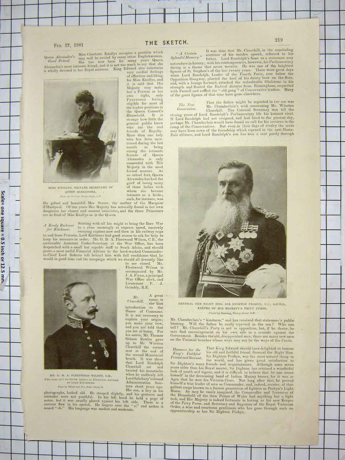 Original Old Antique Print 1901 General Probyn Knollys Wilson Baden-Powell War