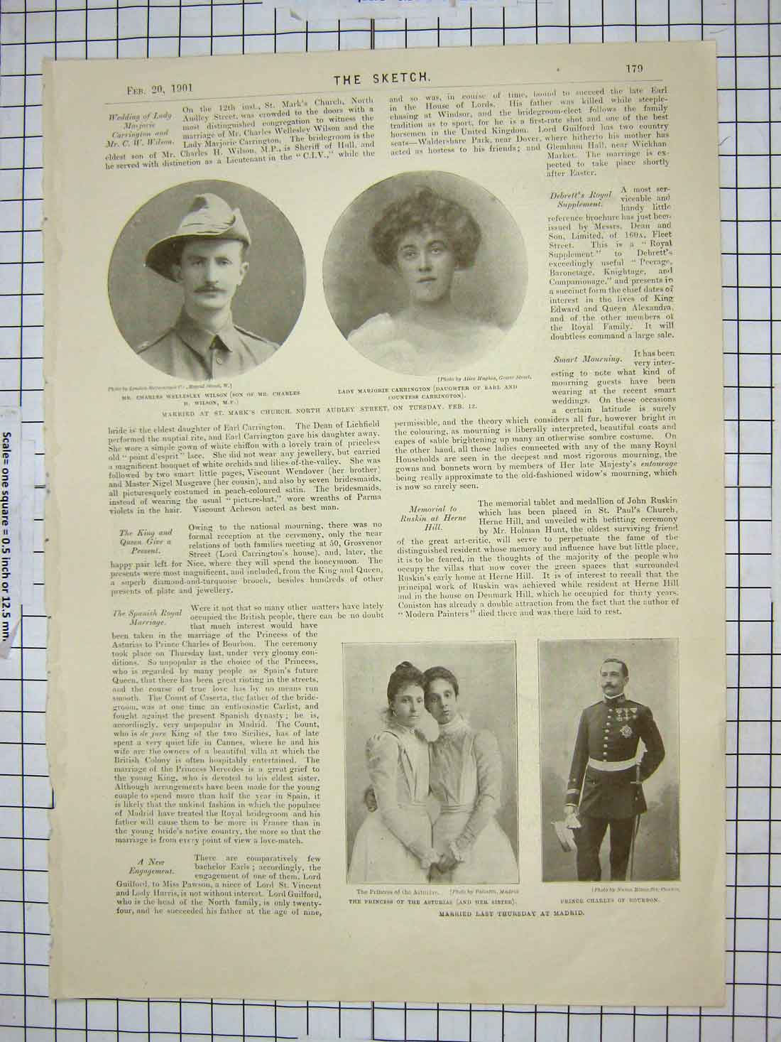 Old Antique Print 1901 Wellesley Wilson Carrington Prince Charles Jester 20th