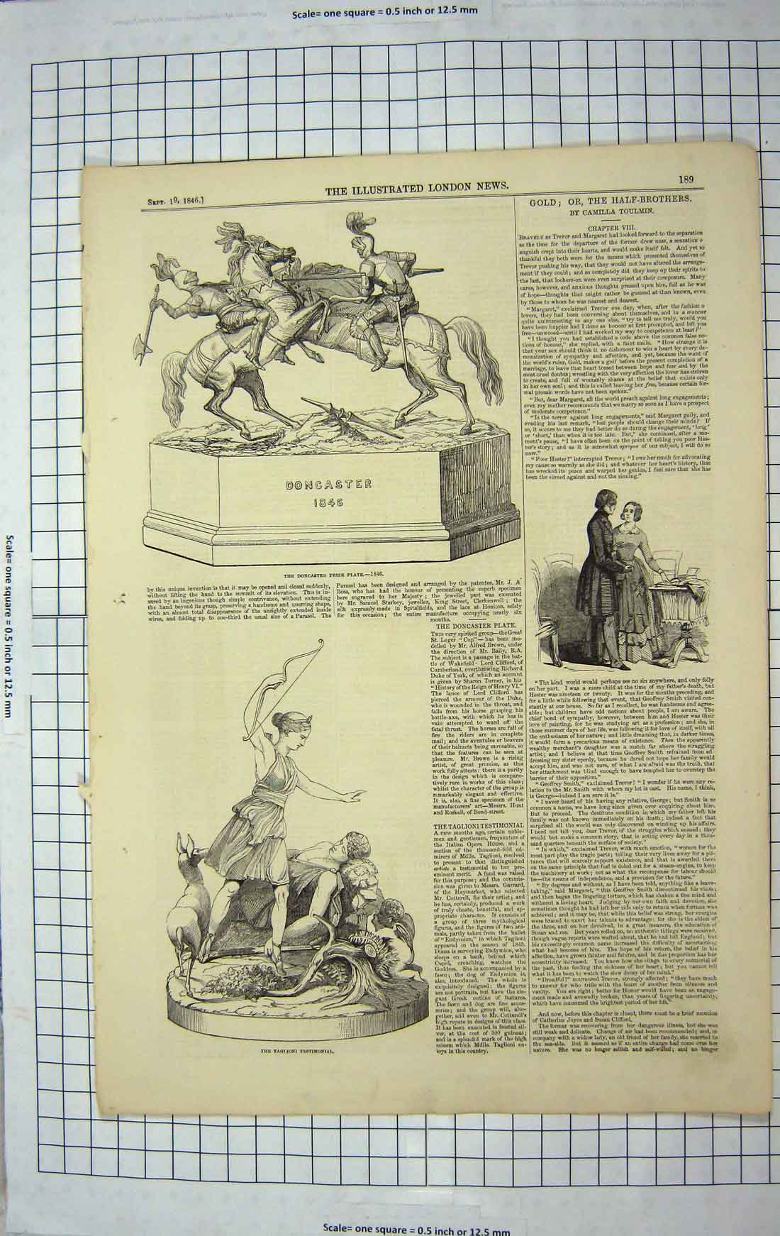 Old Antique Print 1846 Doncaster Prize Plate Taglioni Testimonial Sport 19th
