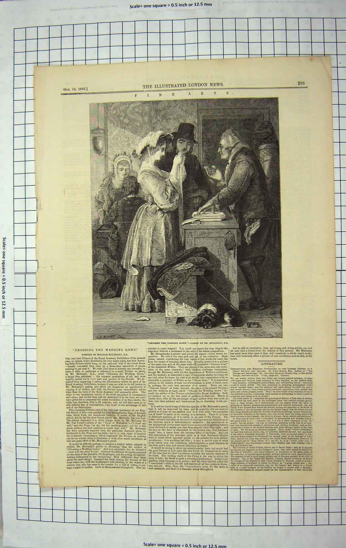 Original Old Antique Print 1846 Scene Choosing Wedding Gown Mulready Fine Art