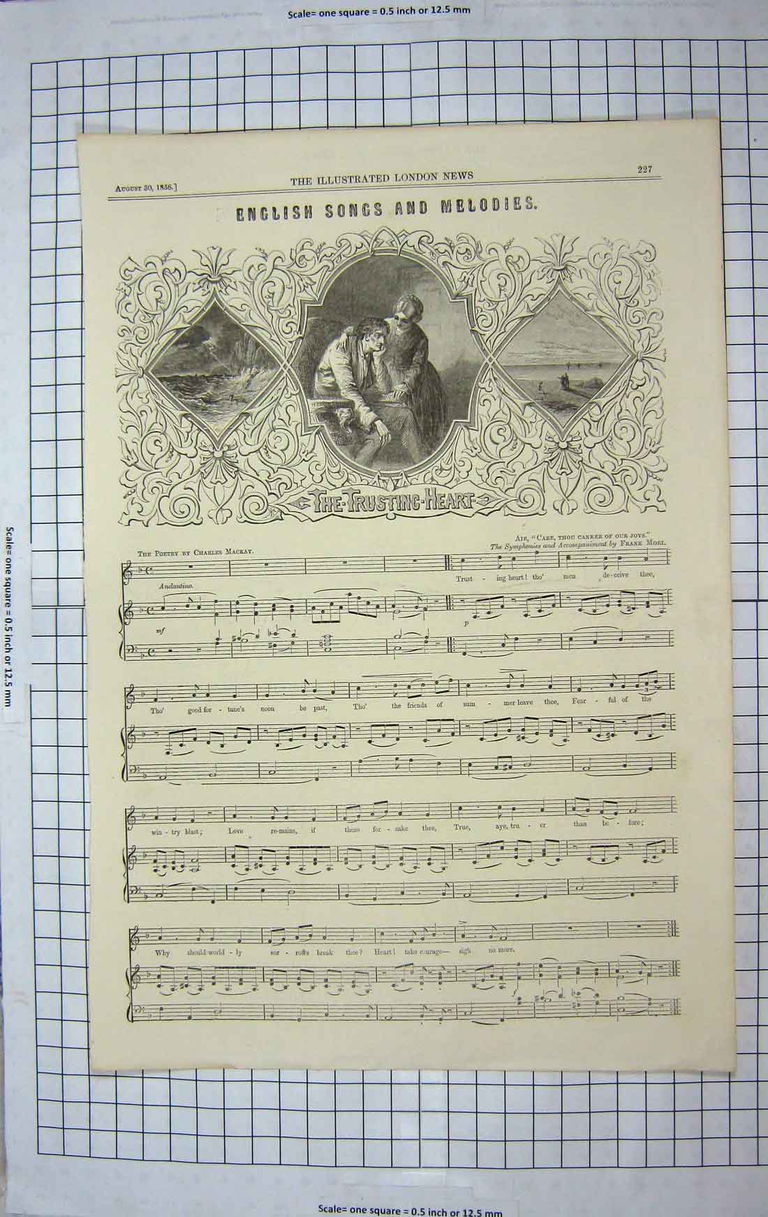 Original Old Antique Print 1856 English Song Melodies The Trusting Heart Mori