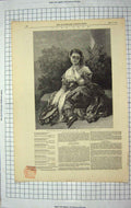 Original Old Antique Print 1846 Fine Art Penserosa Beautiful Girl Winterhalter