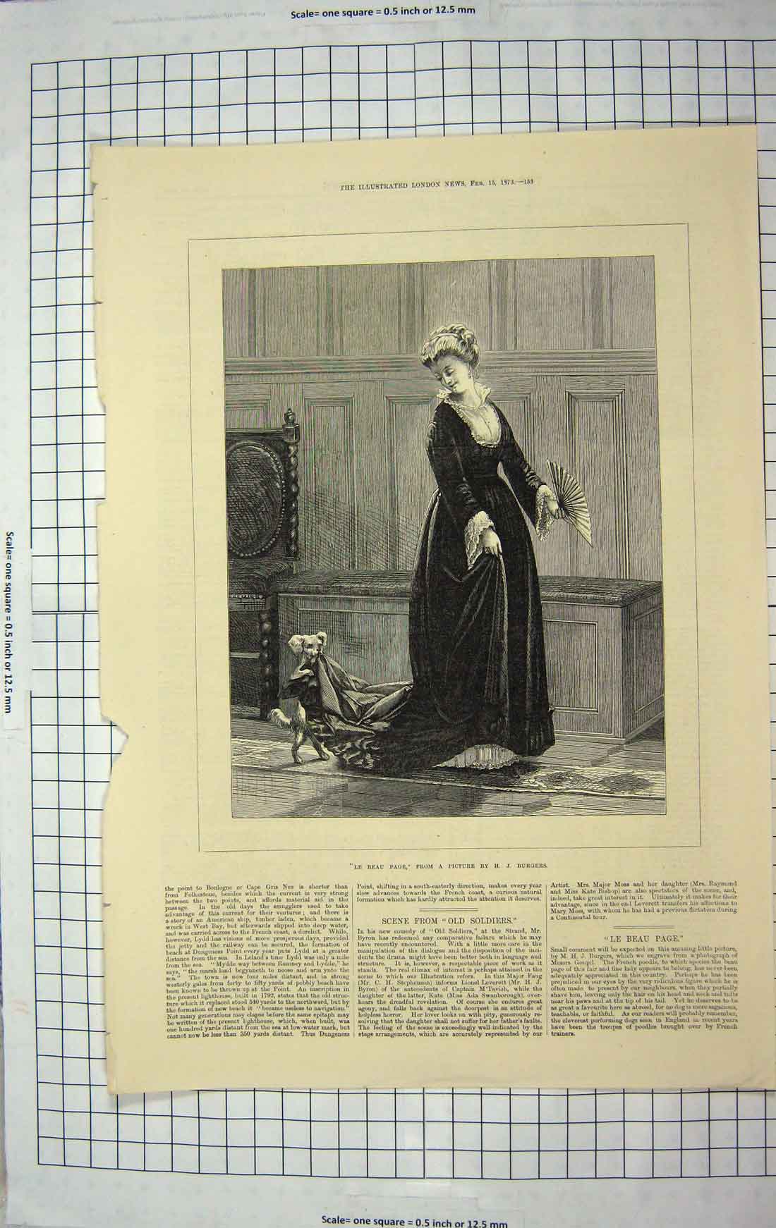 Original Old Antique Print 1873 Burgers Fine Art Lady Dog Dress 19th