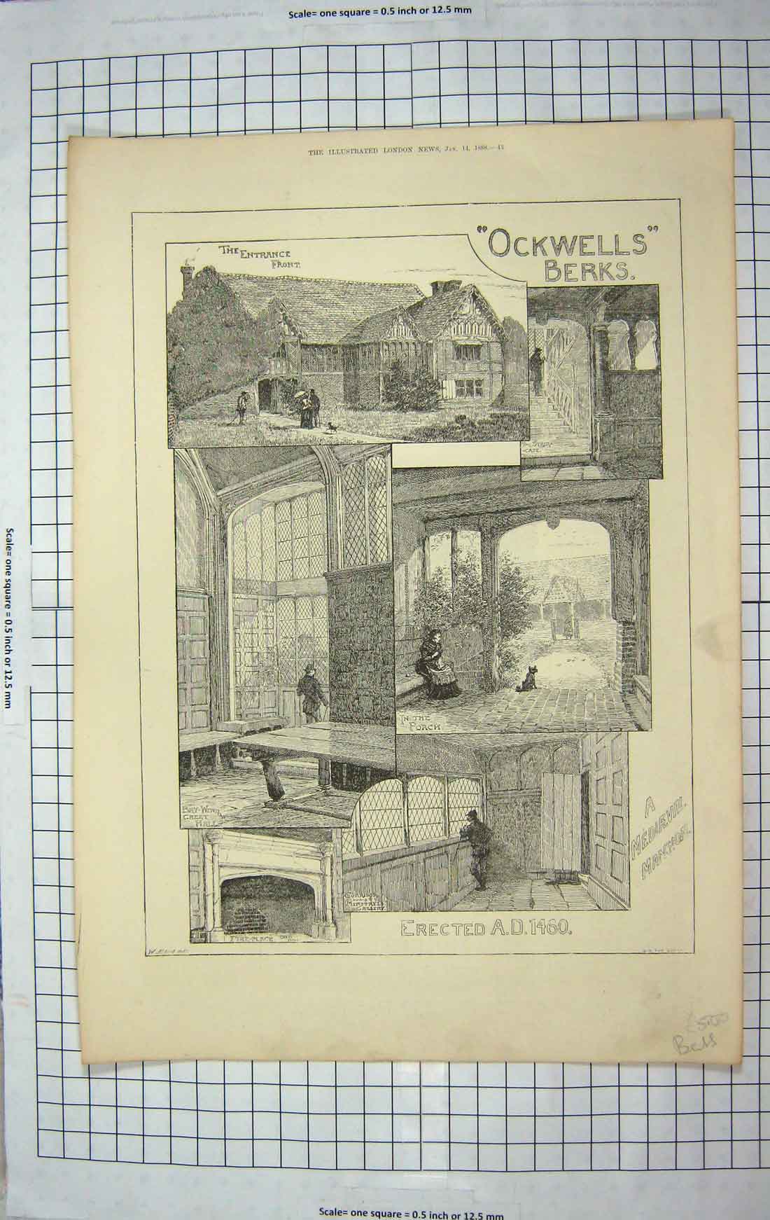 Original Old Antique Print 1888 Medieaval Mansion Ockwells House Berks England