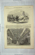 Original Old Antique Print 1846 Windsor Castle Round Tower Waterloo Chamber