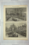 Original Old Antique Print 1863 Royal Cortege Arch Castle Hill Windsor Castle