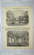 Original Old Antique Print 1846 Windsor Castle London Crimson Drawing Room 19th