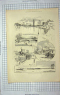 Old Antique Print 1892 Metropolitan Rifle Ranges Staines Windsor Bridge 19th
