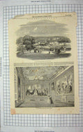 Old Antique Print 1849 Windsor Castle Queen Audience Chamber Eton College 19th