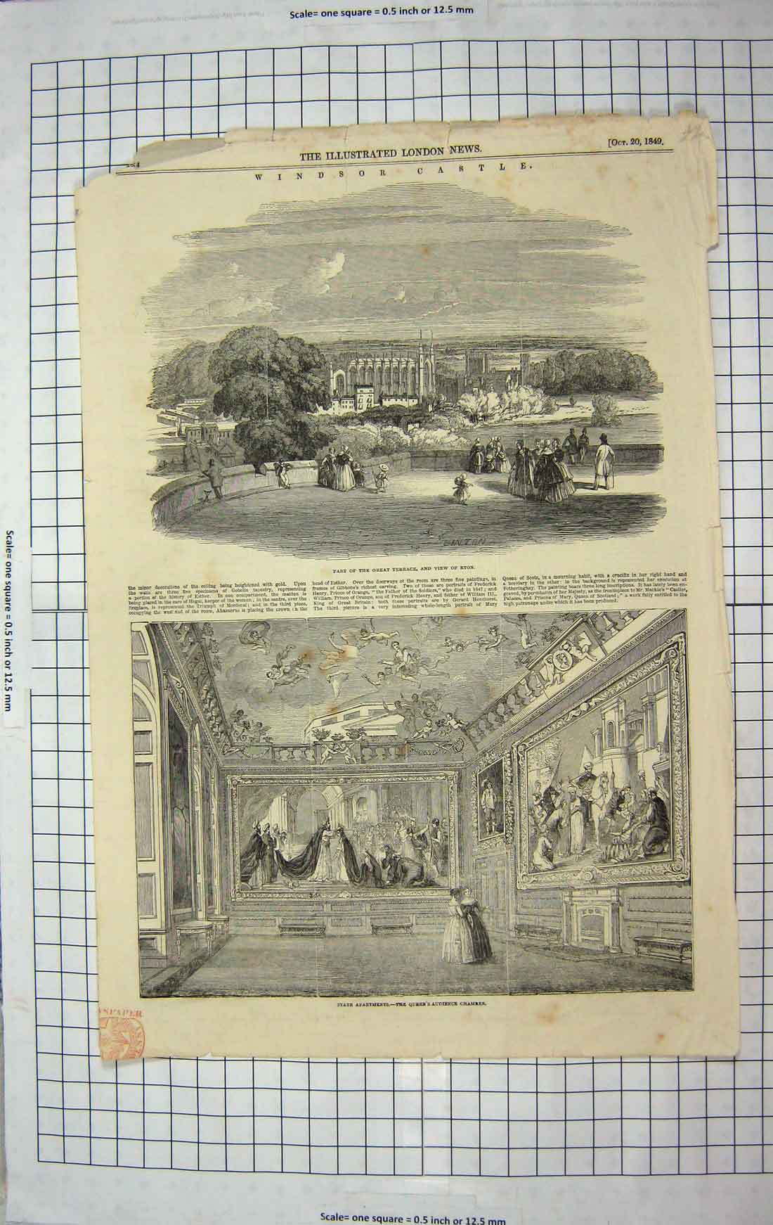 Old Antique Print 1849 Windsor Castle Queen Audience Chamber Eton College 19th
