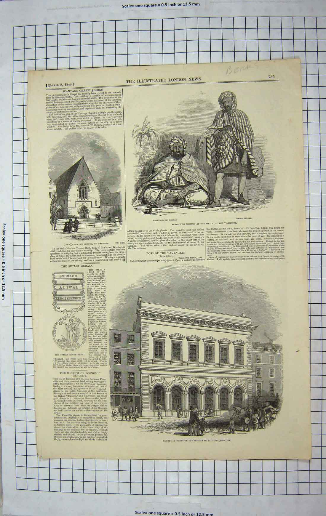 Original Old Antique Print 1848 Museum Economic Geology Sheikh Haddad Mohammed