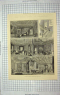 Old Antique Print 1881 Queen Apartments Holyrood Palace Edinburgh Throne 19th