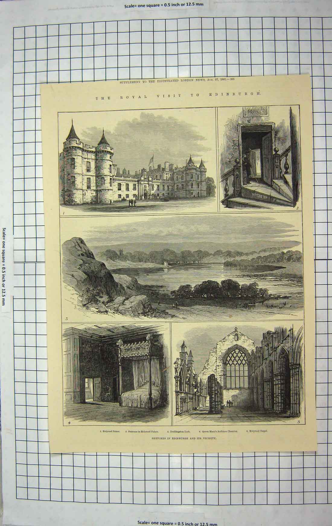 Original Old Antique Print 1881 Edinburgh Holyrood Palace Duddingston Chapel