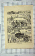 Old Antique Print 1874 Holiday Time Richmond Fishing Rivr Transport Coach 19th