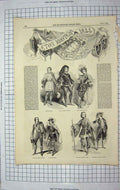 Original Old Antique Print 1844 Eton Montem Hungarian Hussar Noble Peasant 19th