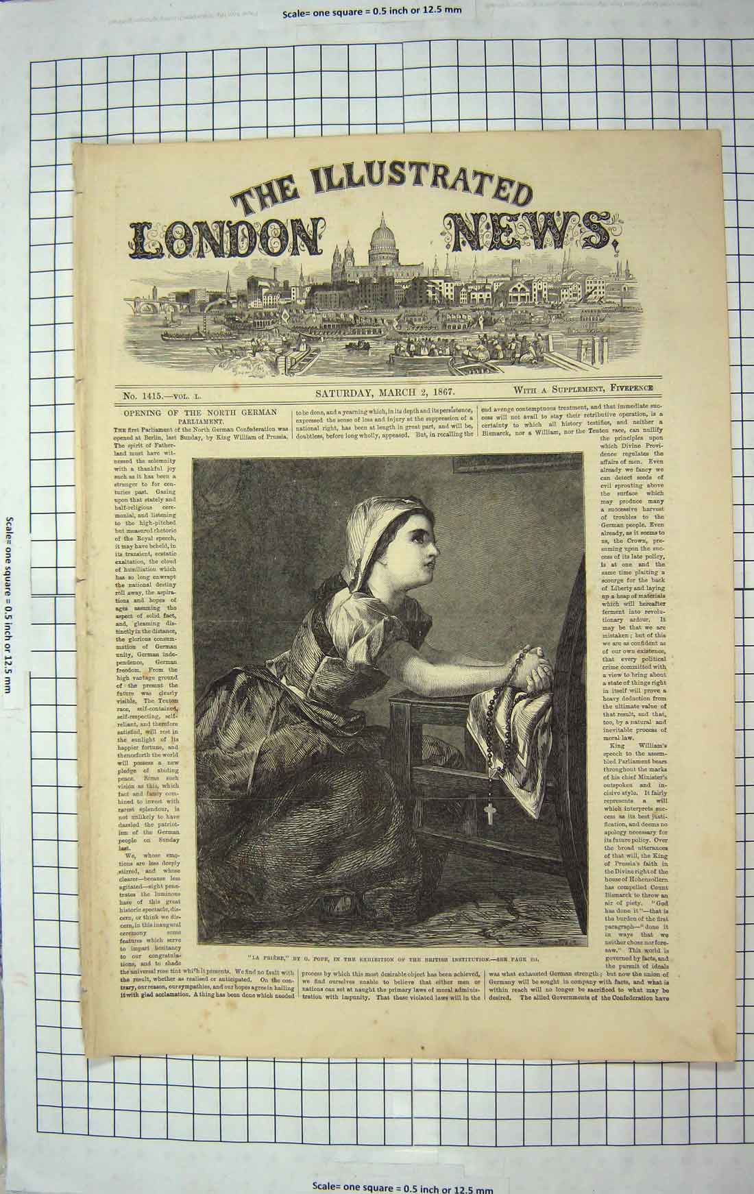 Original Old Antique Print 1867 Girl Praying La Priere British Institution Art