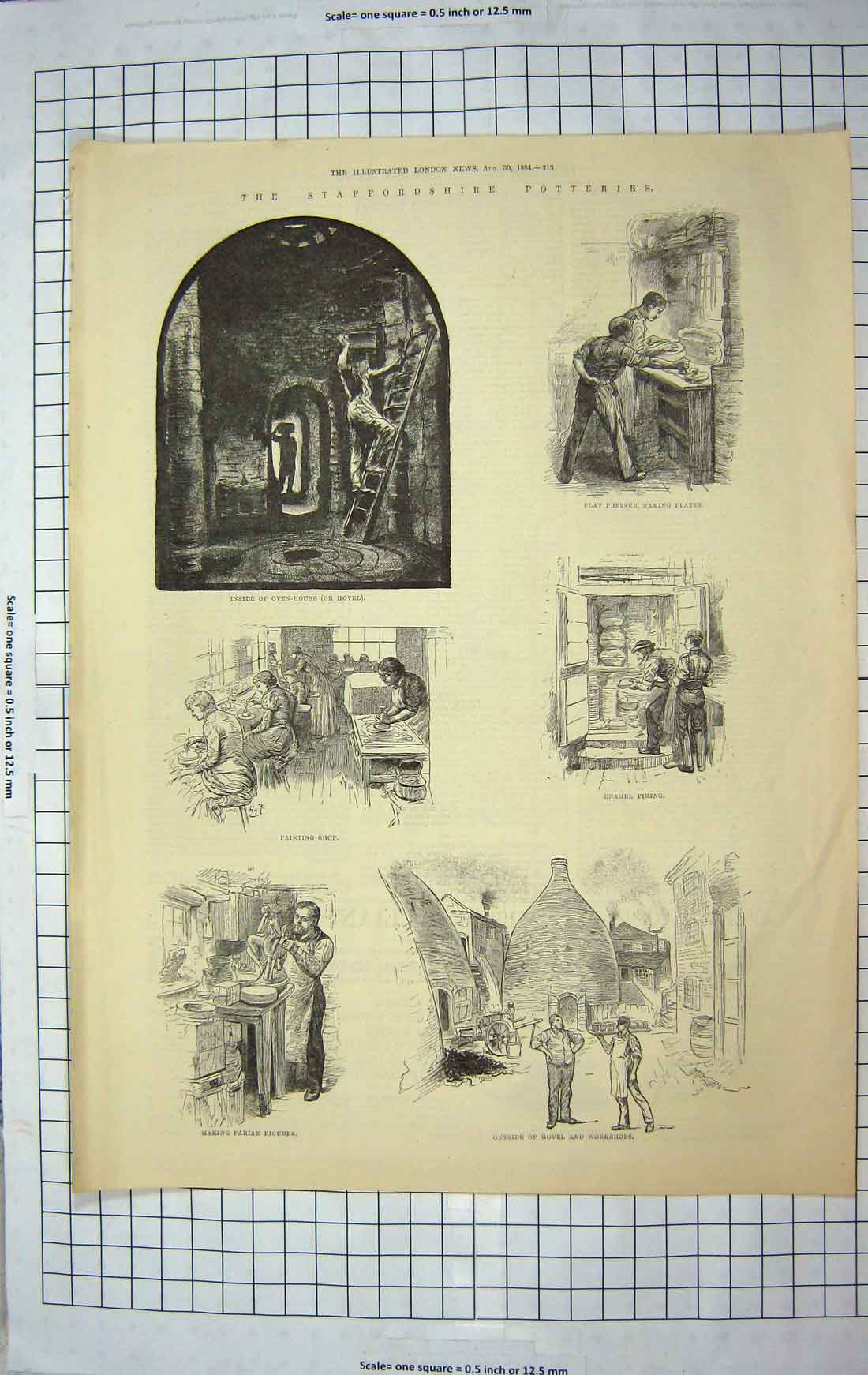 Old Antique Print 1884 Staffordshire Potteries Parian Figures Oven-House 19th
