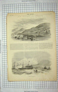 Original Old Antique Print 1861 Queen Ireland Boats Departure Kingstown Ships