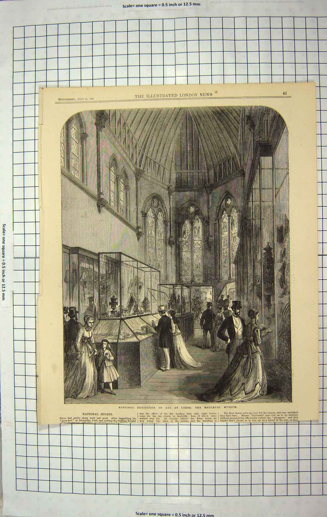 Original Old Antique Print 1868 National Exhibition Art Lees Mediaeval Musuem