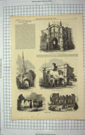 Original Old Antique Print 1868 Leicester Margaret'S Church Newark Gate Castle