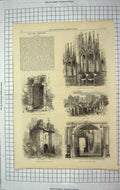 Old Antique Print 1868 Lancaster Parish Church Castle King'S Arms Stairs 19th