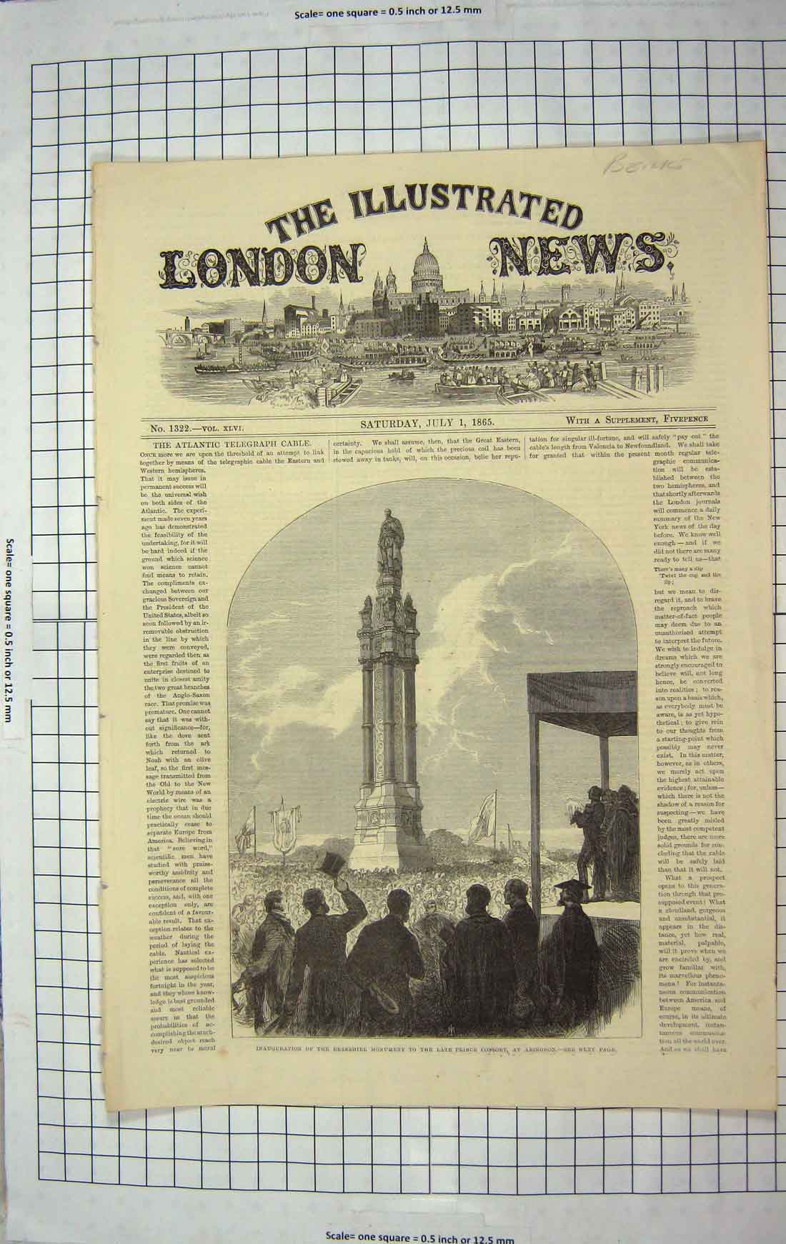 Original Old Antique Print 1865 Berkshire Monument Prince Consort Abingdon 19th