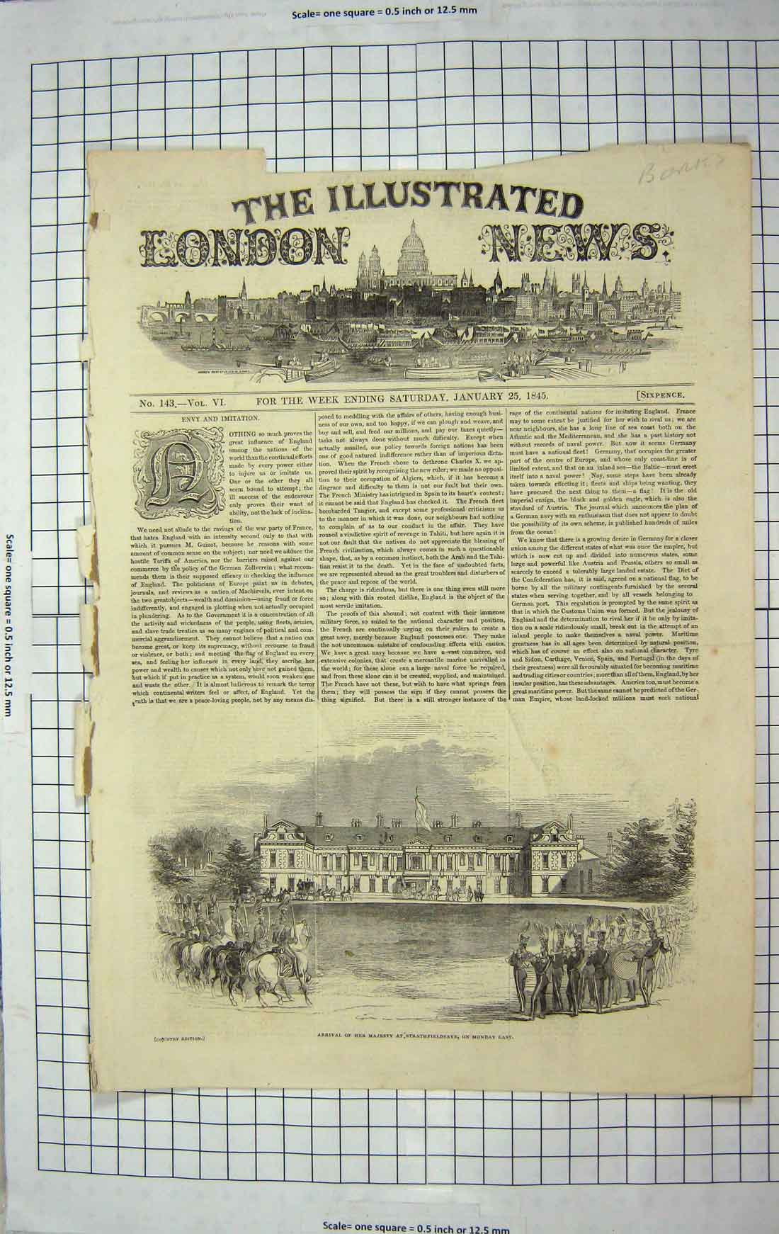 Old Antique Print 1845 Queen Arriving Strathfieldsaye England Berkshire 19th