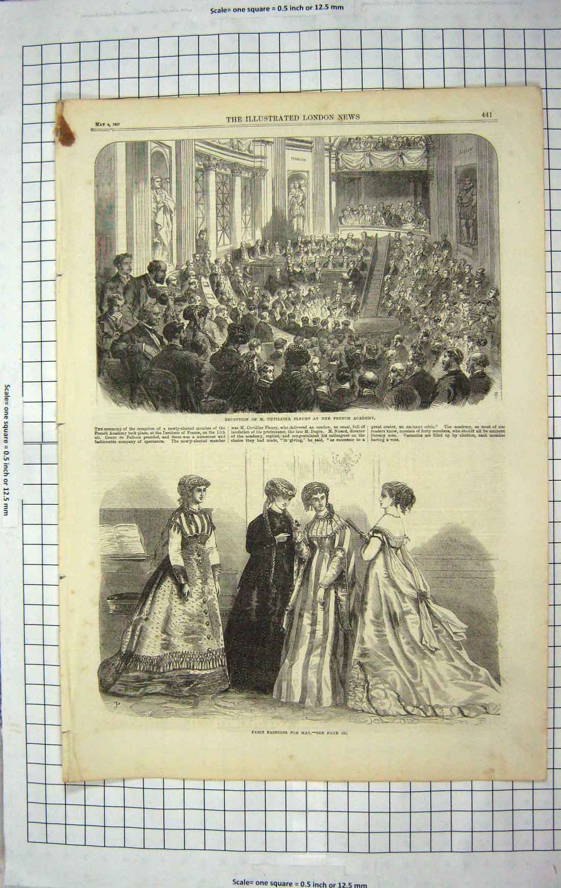 Original Old Antique Print 1867 Cuvillier Fleury French Academy Paris Fashion