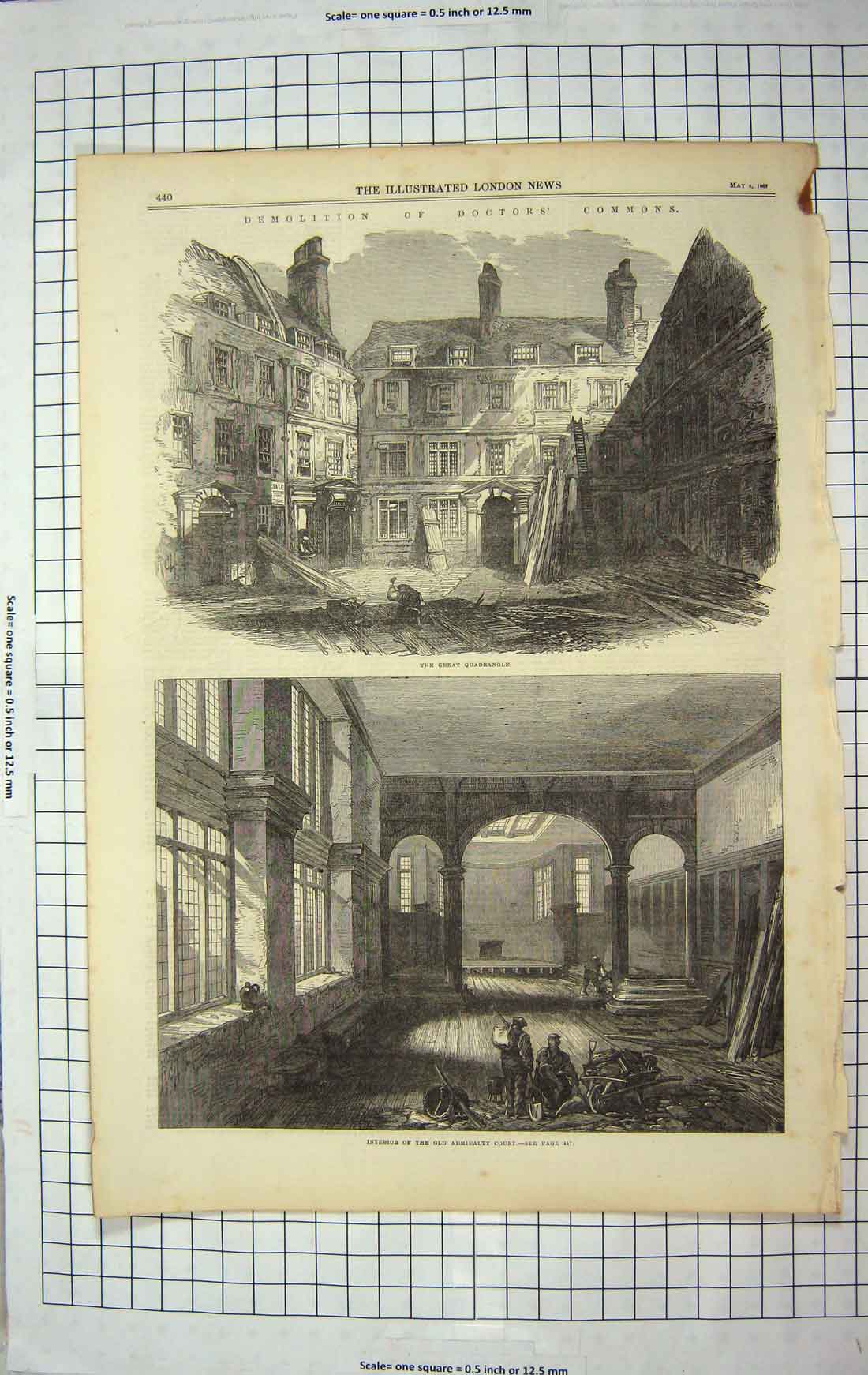 Original Old Antique Print 1867 Quadrangle Doctor'S Common Admiralty Court 19th