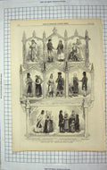 Original Old Antique Print 1867 Swedish Norwegian Costumes Paris Exhibition