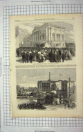 Old Antique Print 1867 Launch Life-Boat Gloucester House Douglas Isle Man 19th