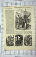 Old Antique Print 1867 Rouen Grosse Horloge Maclou Rue De Bac Staircase 19th