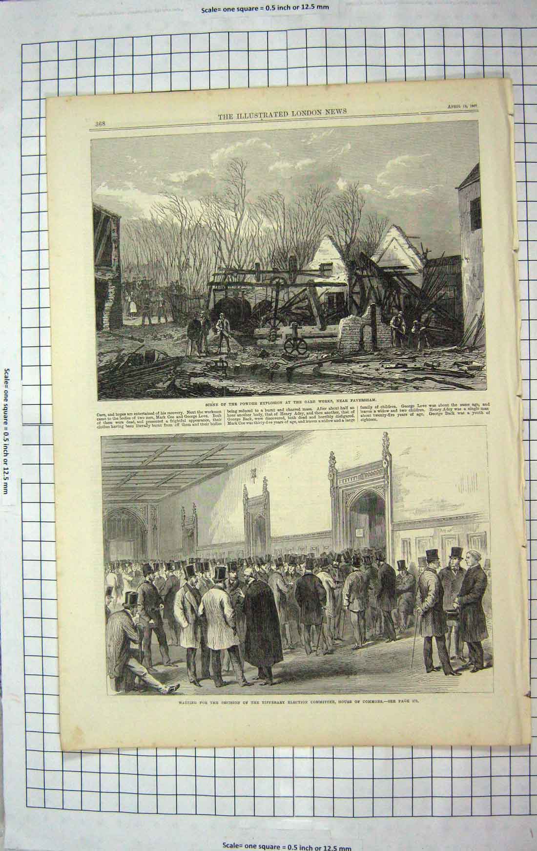 Original Old Antique Print 1867 Tipperary Election Commons Faversham Oare Works