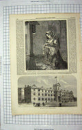 Old Antique Print 1867 King Edward'S School Witley Godalming Mother Baby 19th