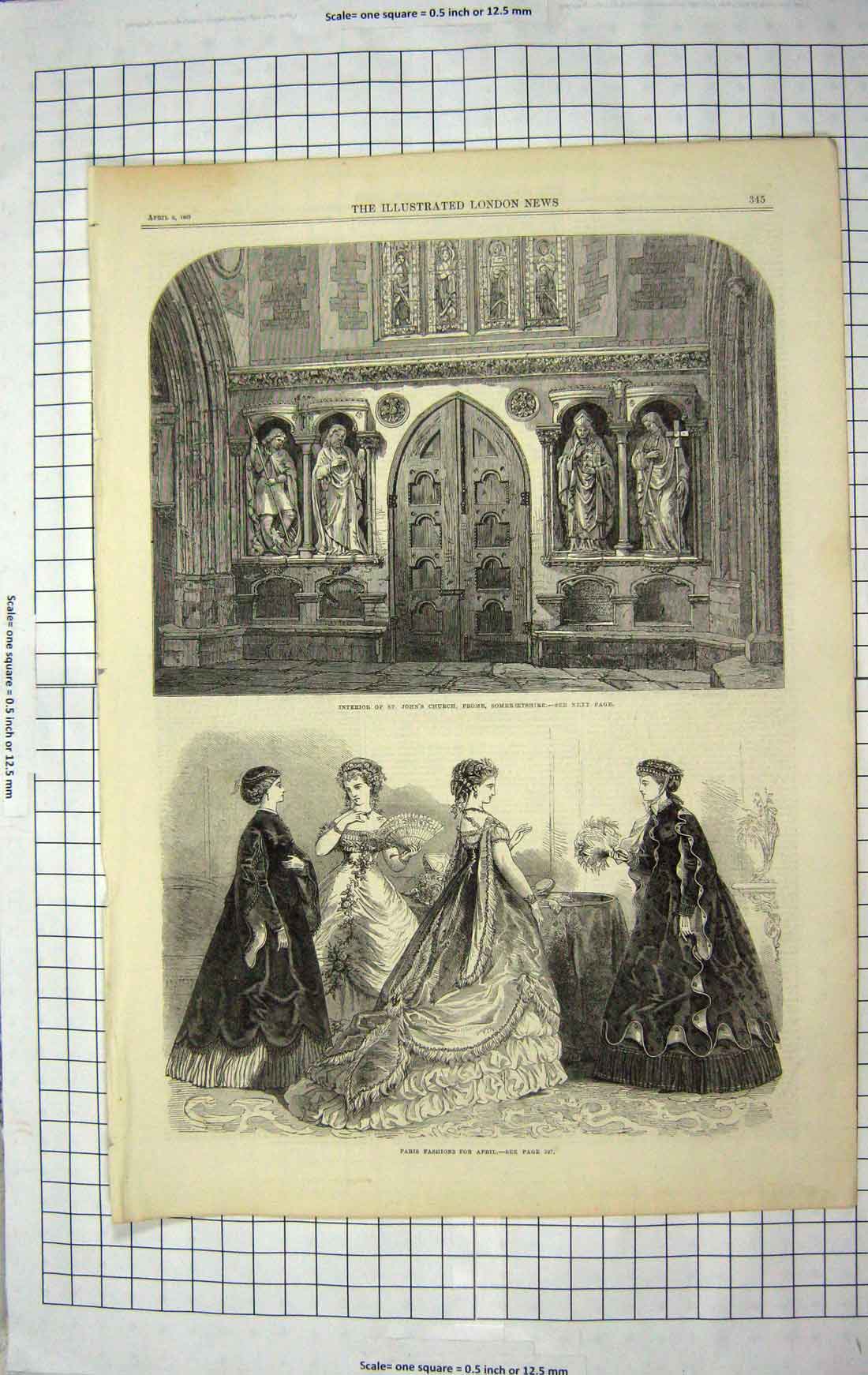 Original Old Antique Print 1867 St. John'S Church Somersetshire Paris Fashion