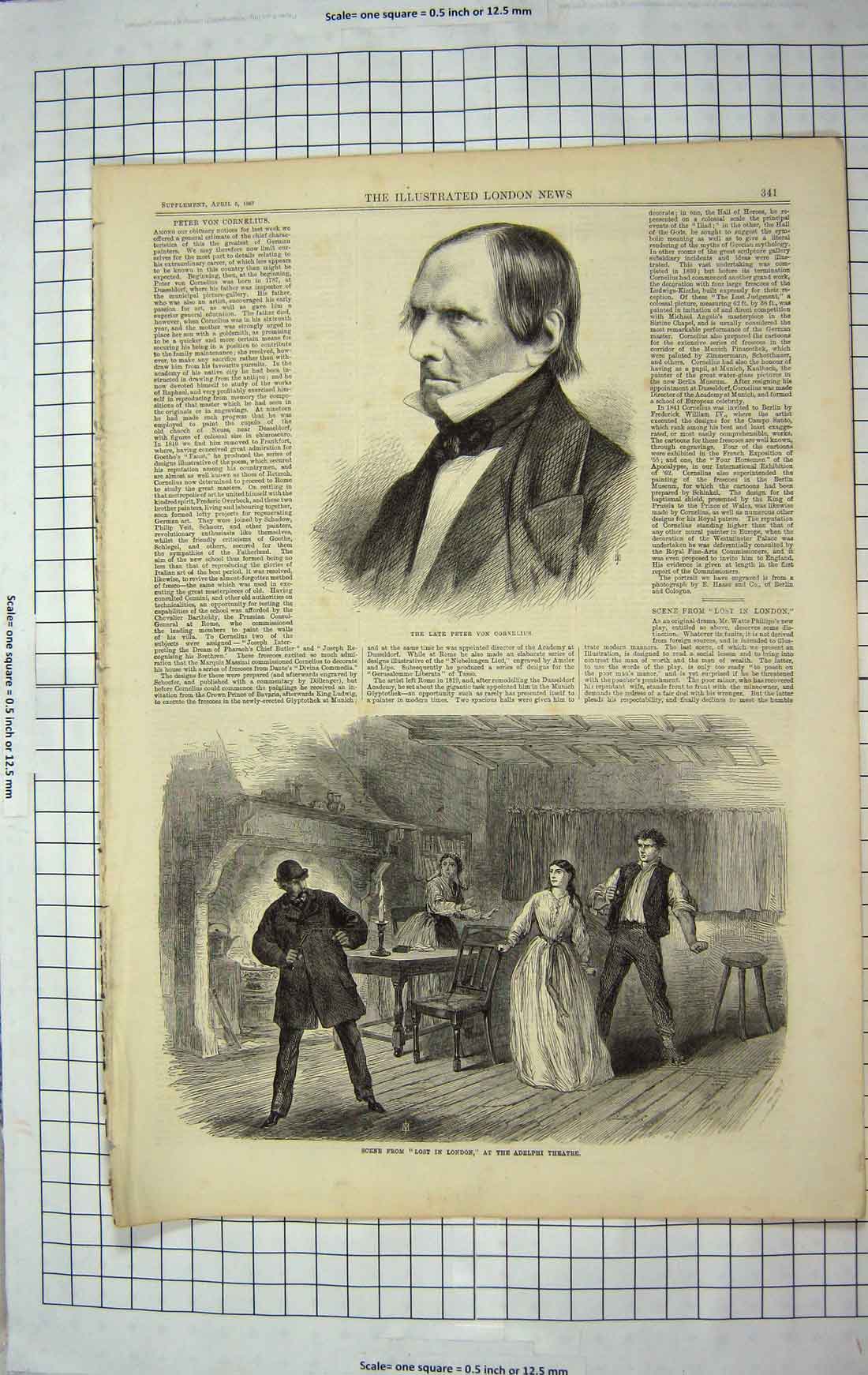 Old Antique Print 1867 Peter Von Cornelius Scene Adelphi Theatre London 19th