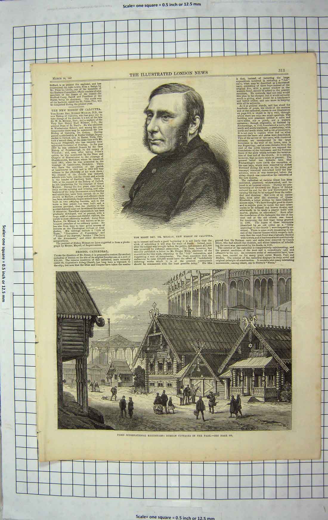 Old Antique Print 1867 Rev. Milman Bishop Calcutta Russian Cottages Park 19th