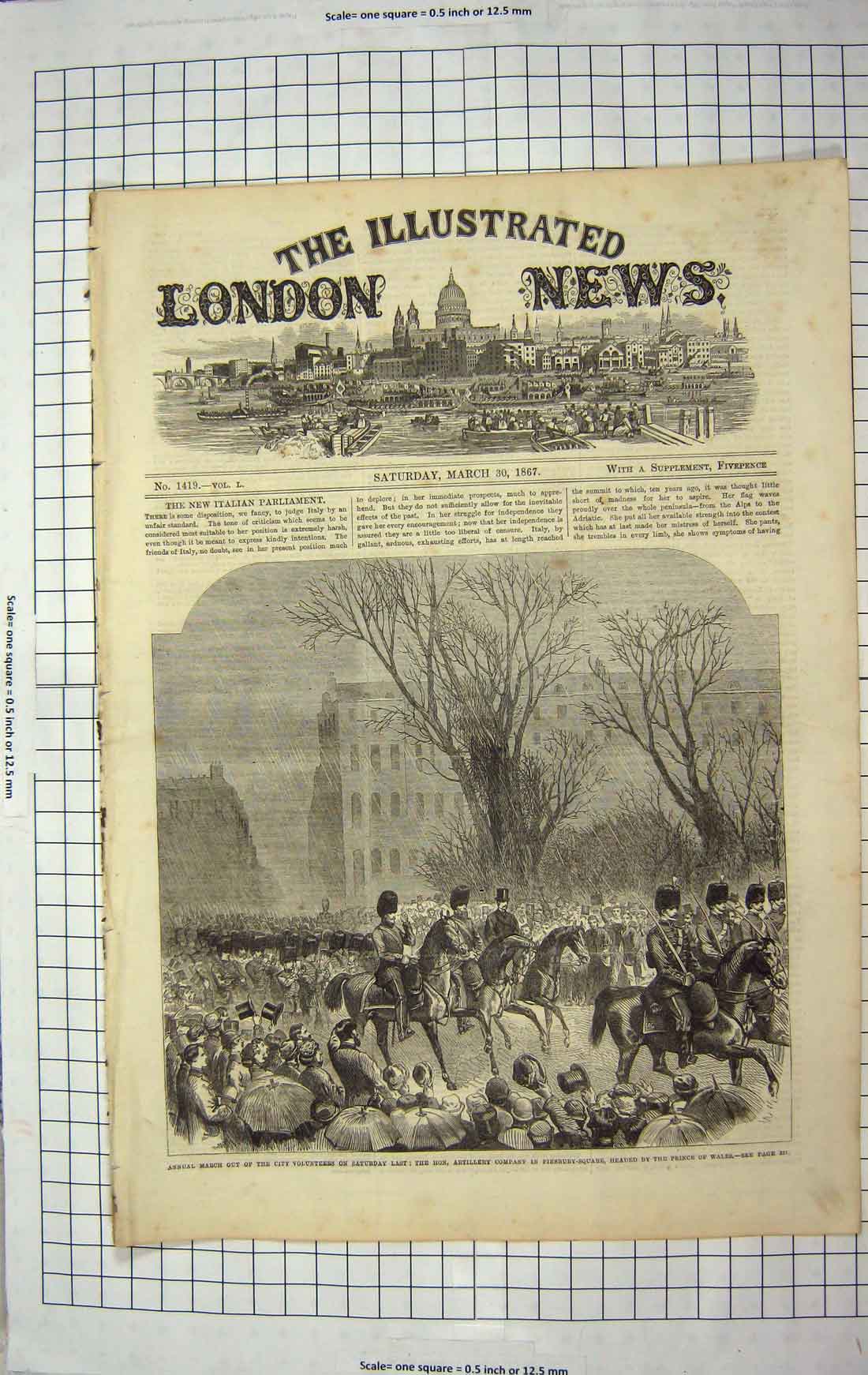 Original Old Antique Print 1867 Artillery Company Finsbury Square Prince Wales