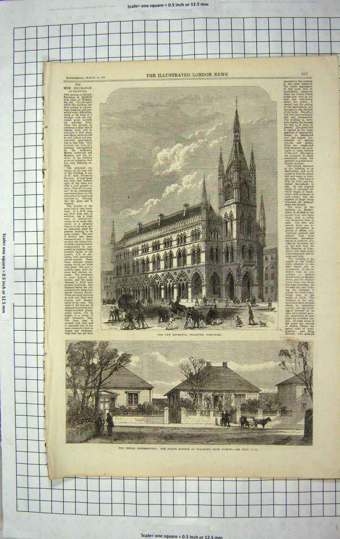 Old Antique Print 1867 Exchange Bradford Yorkshire Fenian Ireland Dublin 19th