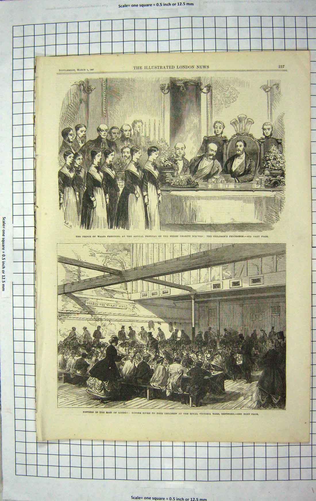 Old Antique Print 1867 Prince Wales Welsh Charity Schools Deptford Poor 19th