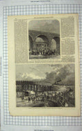 Original Old Antique Print 1867 Schoolhouse Accrington Midland Railway Pancras