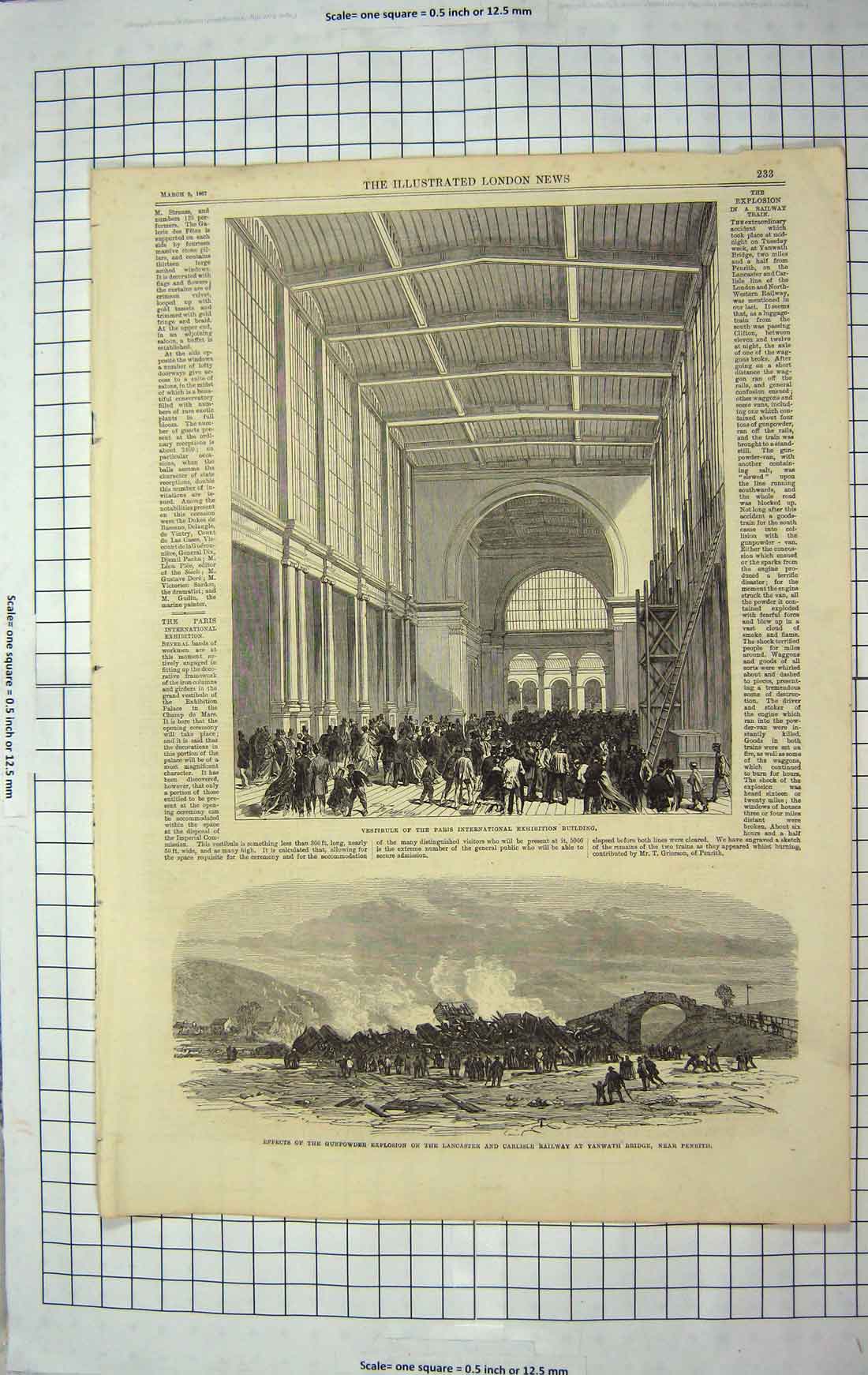 Old Antique Print 1867 Paris Exhibition Carlisle Railway Yanwath Penrith 19th