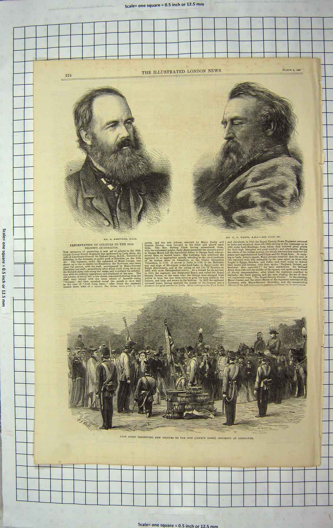 Old Antique Print 1867 Armitage Watts Lady Airey 86Th Regiment Gibraltar 19th