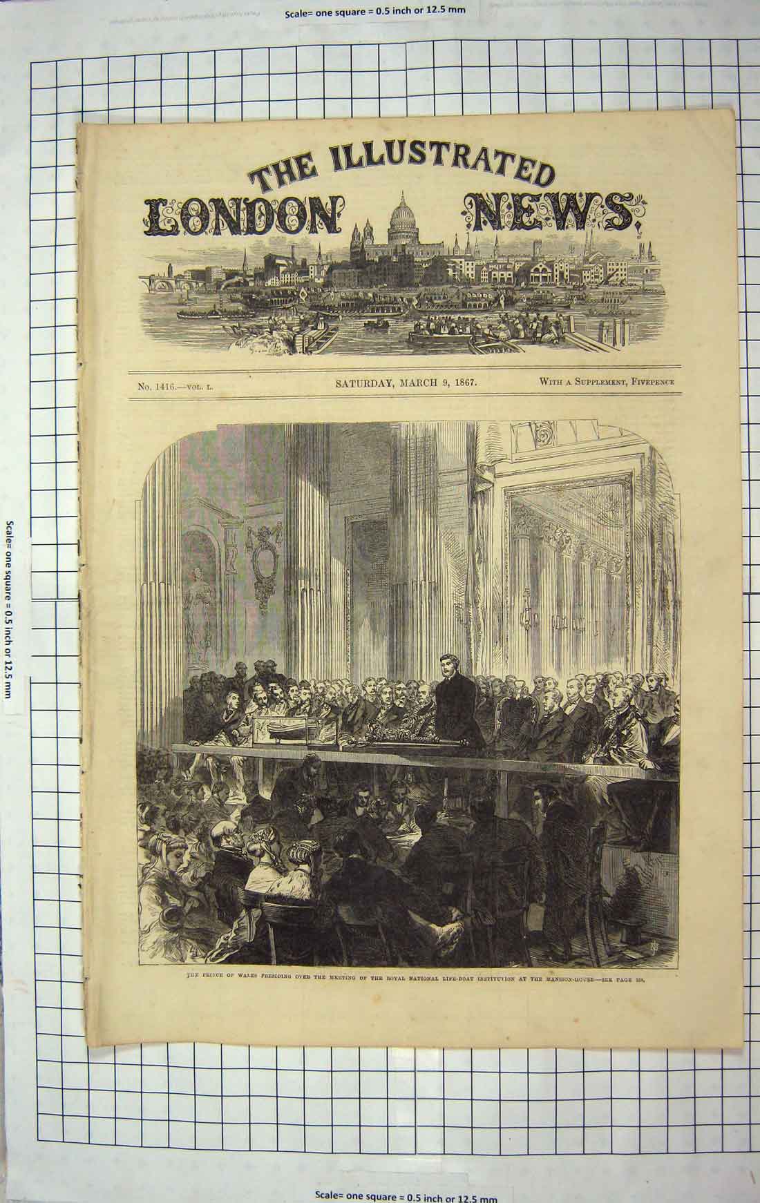 Original Old Antique Print 1867 Prince Wales Royal Life-Boat Mansion House 19th
