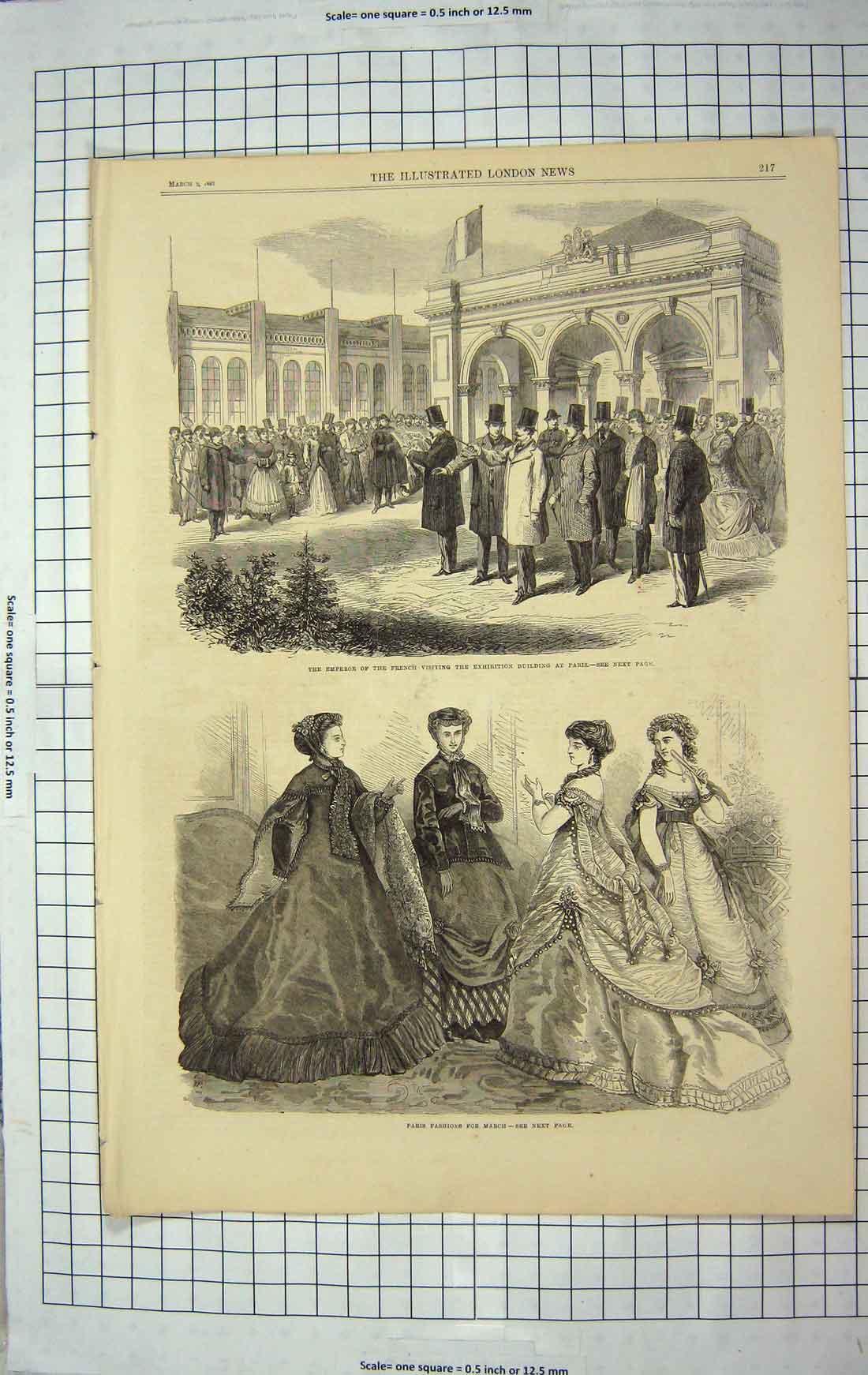 Old Antique Print 1867 Emperor French Exhibition Building Paris Fashion 19th