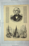 Original Old Antique Print 1867 Victor Cousin Church Lewisham Surat Monument