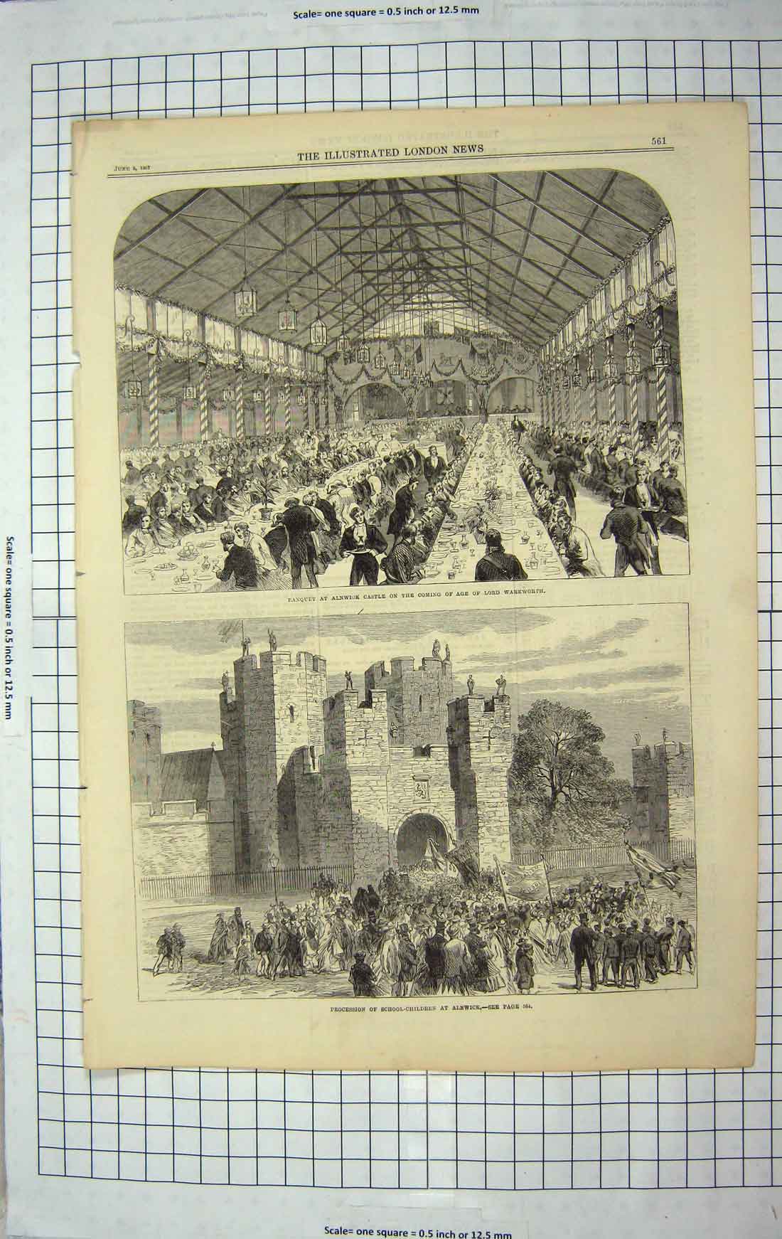 Antique Old Print *3713 1867 Banquet Alnwick Castle Lord Warkworth Children